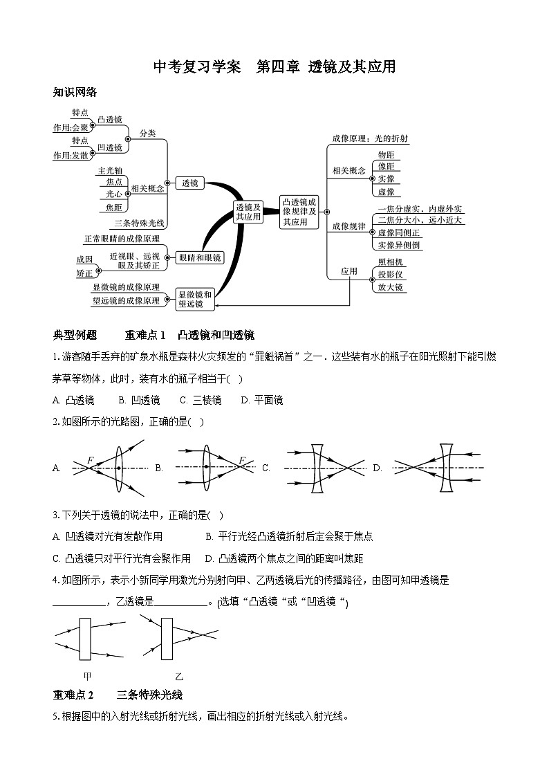 2025年中考物理复习学案  第四讲 透镜及其应用第1页