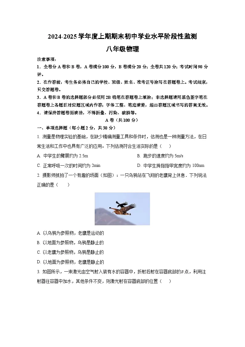四川省成都市成华区2024-2025学年八年级上学期期末监测物理试卷第1页