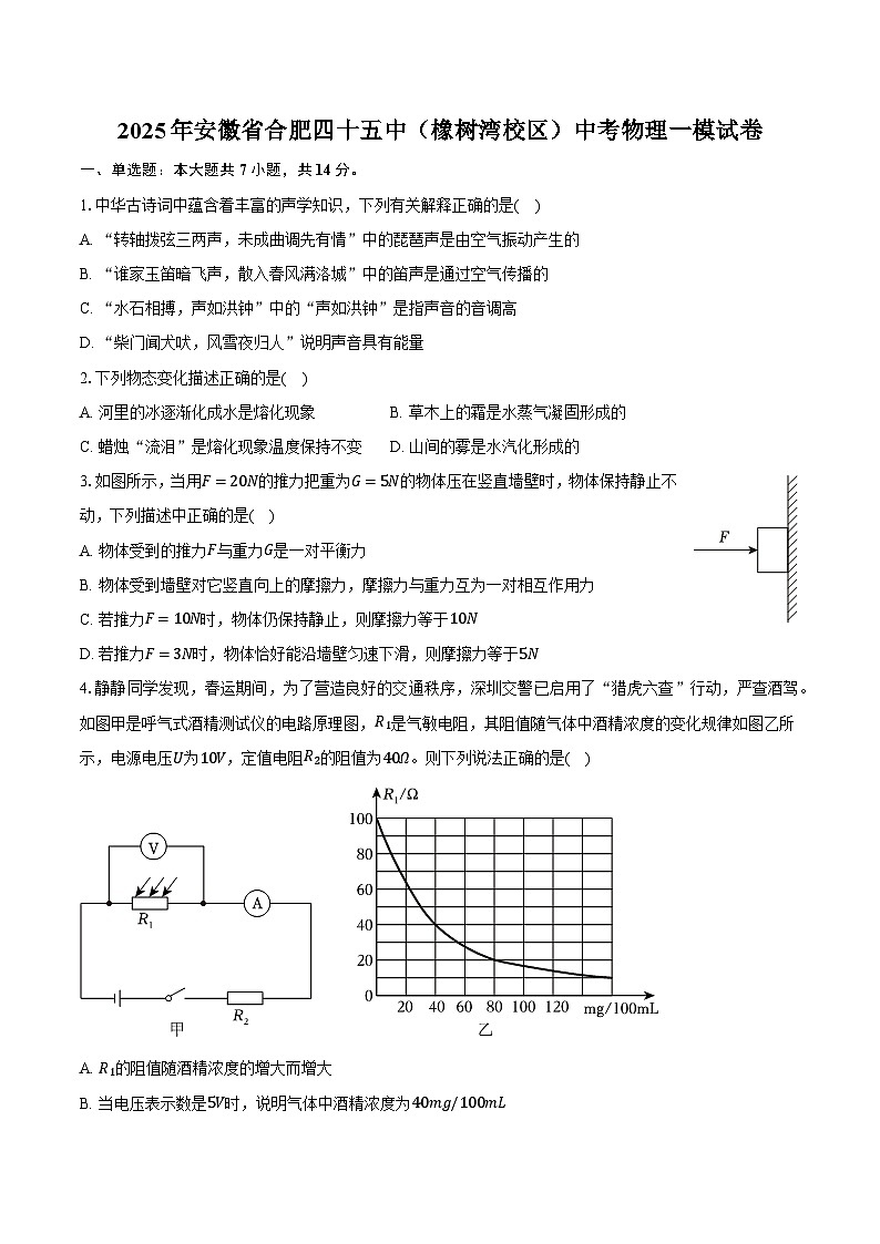 2025年安徽省合肥四十五中（橡树湾校区）中考物理一模试卷【含答案】第1页