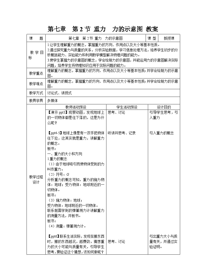 7.2《重力 力的示意图》教案 物理苏科版（2024）八年级下册第1页