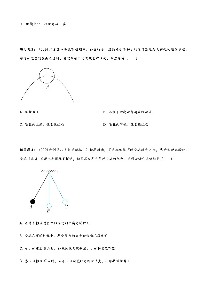 2024~2025学年湖北省武汉市八年级下册期中考试物理专题复习——牛顿第一定律 讲义 （含答案）第3页