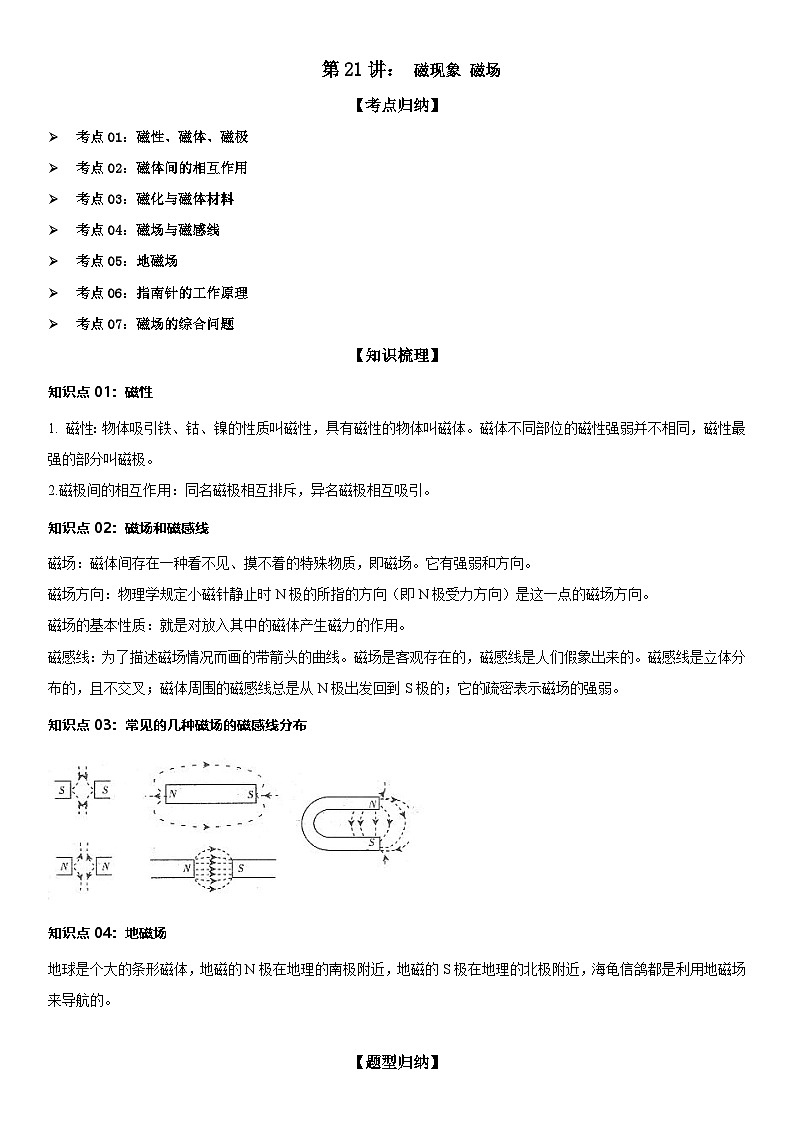 第21讲： 磁现象 磁场 原卷版第1页