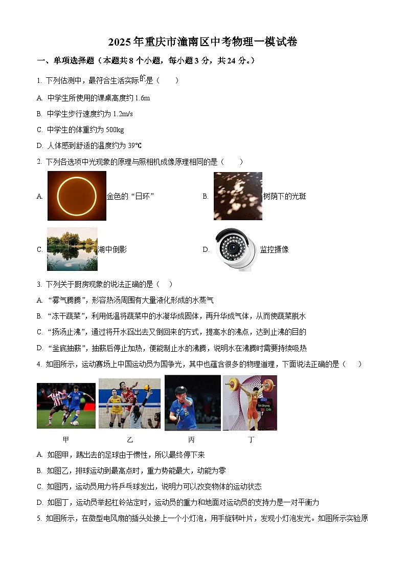 2025年重庆市潼南区中考一模物理试题（原卷版+解析版）第1页