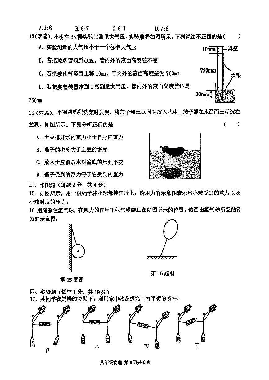 河南省周口市郸城县部分学校2024-2025学年八年级下学期4月期中物理试题第3页