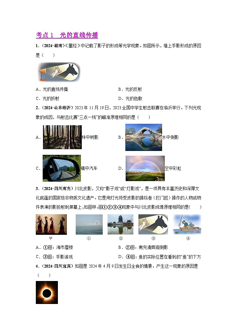 备战2025年中考物理真题分类汇编（全国通用）专题02光现象（第01期）（学生版）第3页