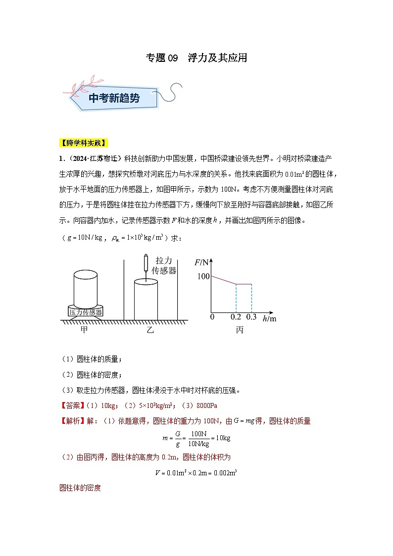 备战2025年中考物理真题分类汇编（全国通用）专题09浮力及其应用（第03期）（教师版）第1页