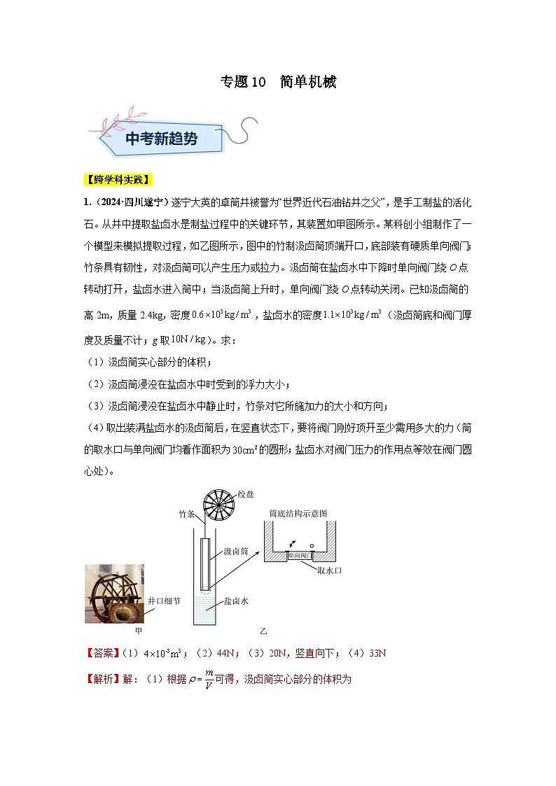 备战2025年中考物理真题分类汇编（全国通用）专题10简单机械（第01期）（教师版）第1页