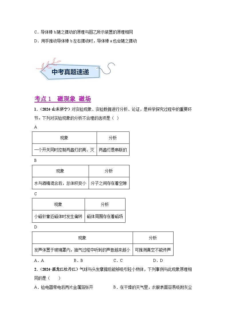 备战2025年中考物理真题分类汇编（全国通用）专题17电与磁（第03期）（学生版）第2页