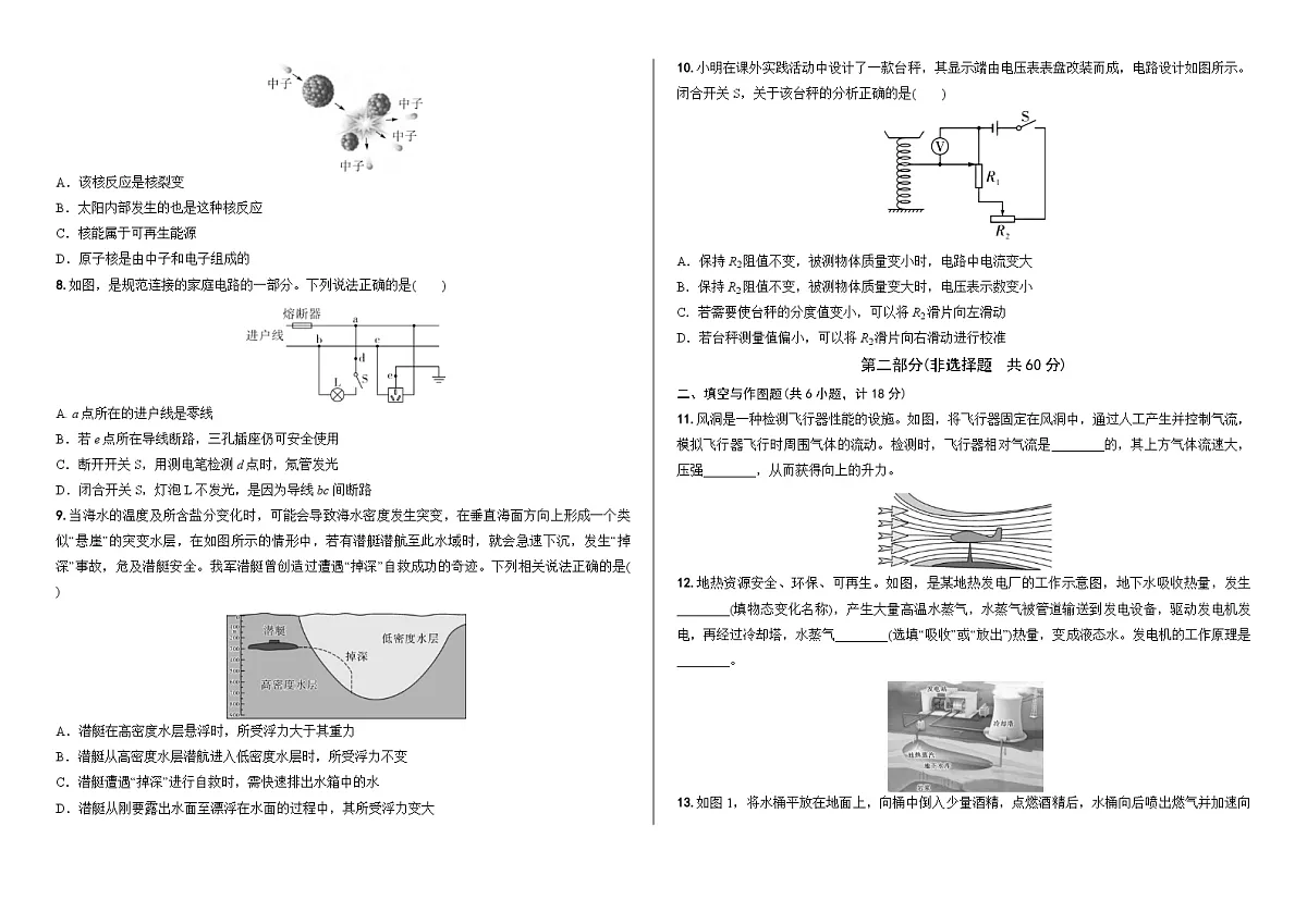 2024年陕西省初中学业水平考试试卷（副题）物理第2页