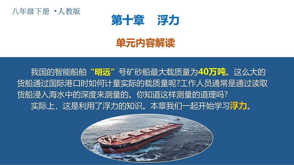 人教版2024八年级下册物理第十章 浮力（单元解读课件）第1页
