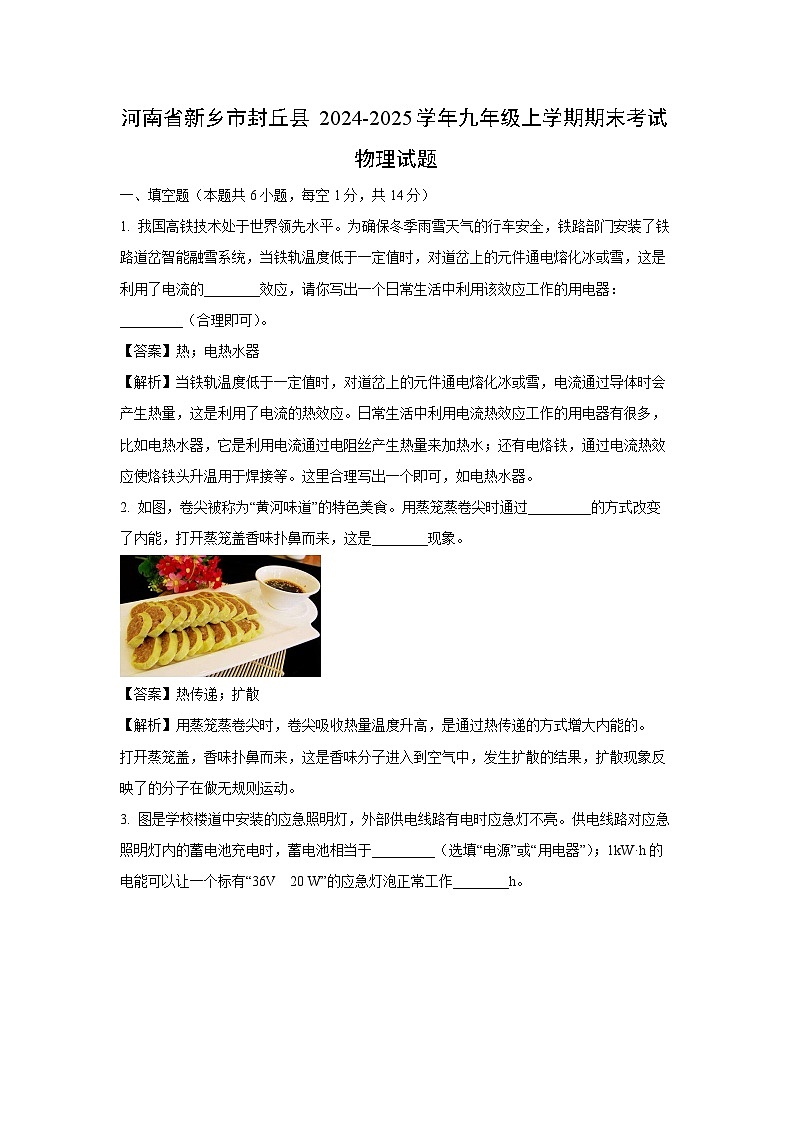 河南省新乡市封丘县2024-2025学年九年级上学期期末物理试卷（解析版）第1页