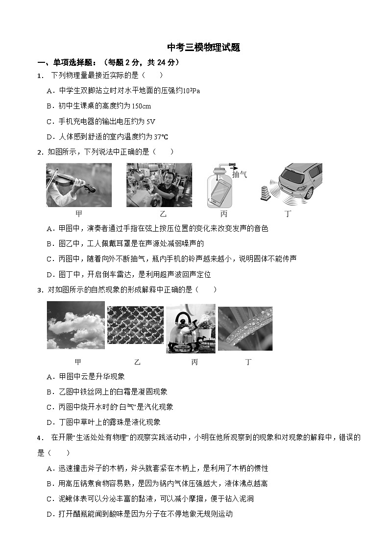 2025年四川省中考三模物理试题附答案第1页