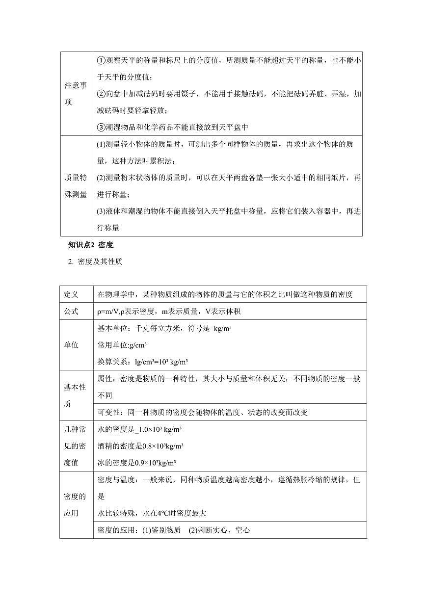 专题07 质量与密度 知识精讲（解析版）2025年中考物理一轮复习重难题型精讲精练（全国通用）[完整版]第2页