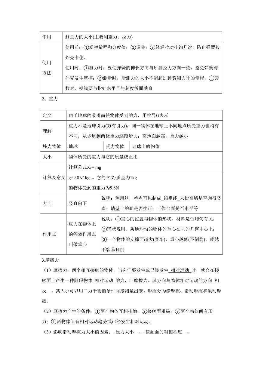 专题08 力 运动和力 知识精讲（原卷版）2025年中考物理一轮复习重难题型精讲精练（全国通用）[完整版]第2页
