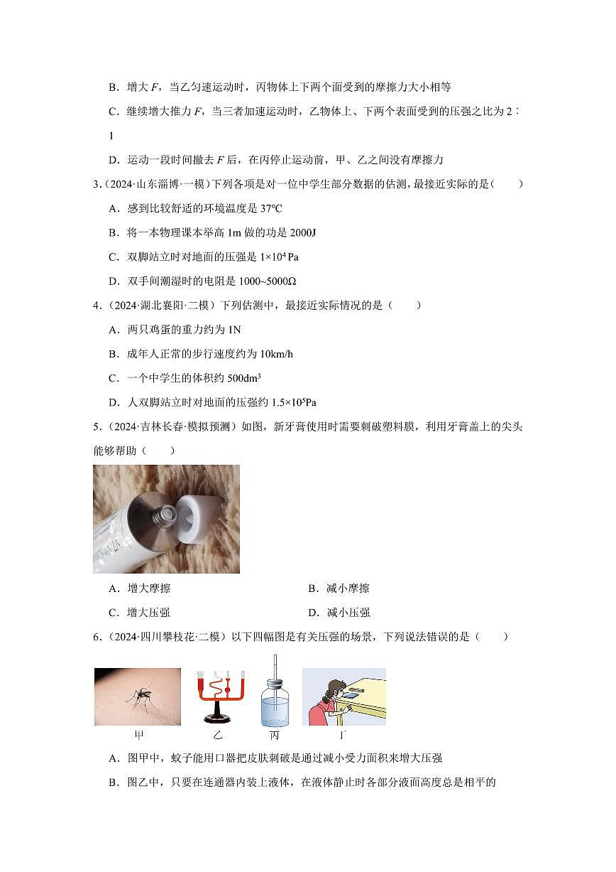 专题09 压强 专项精练（原卷版）2025年中考物理一轮复习重难题型精讲精练（全国通用）[完整版]第2页