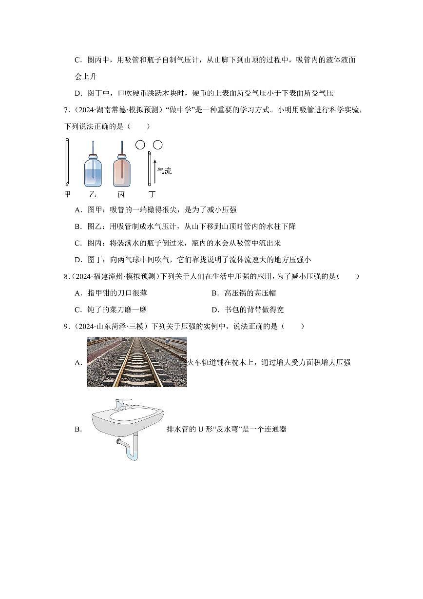 专题09 压强 专项精练（原卷版）2025年中考物理一轮复习重难题型精讲精练（全国通用）[完整版]第3页