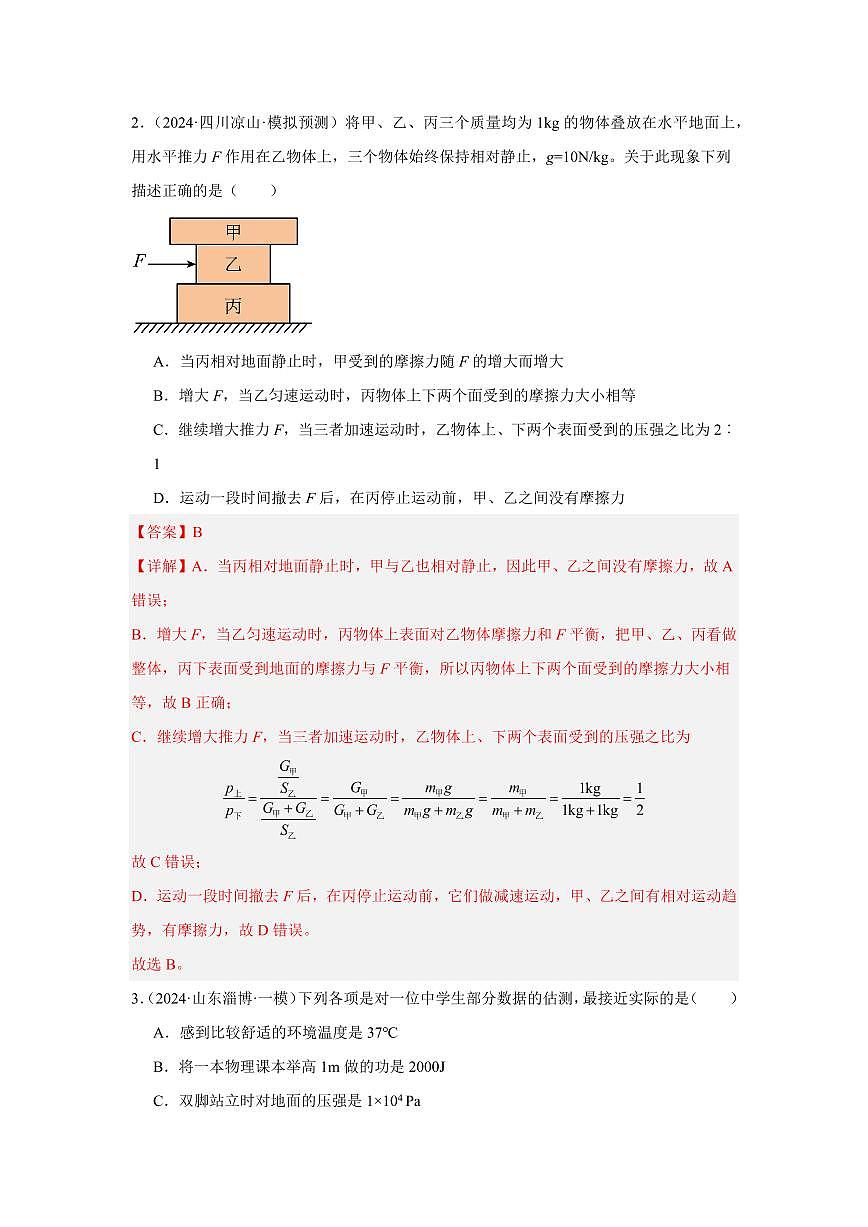 专题09 压强 专项精练（解析版）2025年中考物理一轮复习重难题型精讲精练（全国通用）[完整版]第2页