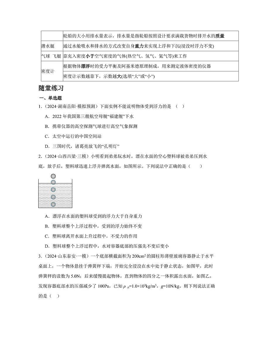 专题10 浮力 知识精讲（原卷版）2025年中考物理一轮复习重难题型精讲精练（全国通用）[完整版]第3页