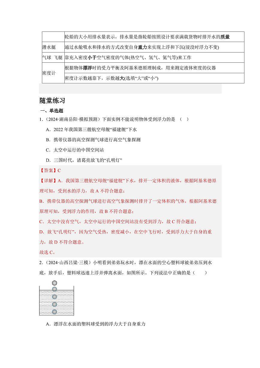专题10 浮力 知识精讲（解析版）2025年中考物理一轮复习重难题型精讲精练（全国通用）[完整版]第3页