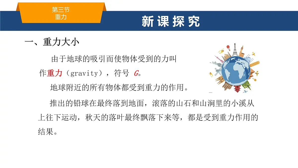 2025年春鲁教版初中物理八年级下册同步授课课件 第六章 力与运动 第三节重力第5页