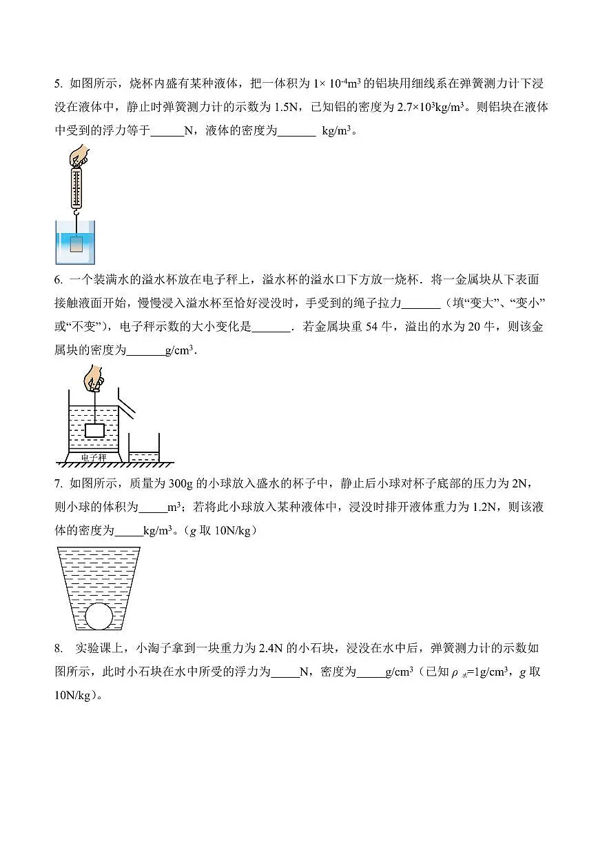 10.2 阿基米德原理专项训练）（原卷版）2024-2025学年八年级下学期物理同步题型分组专项训练（人教版2024）第3页