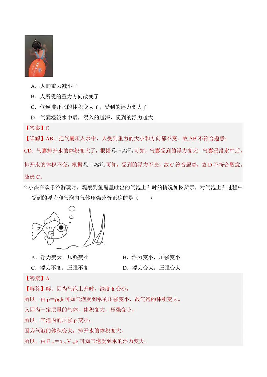 10.2 阿基米德原理专项训练）（解析版）2024-2025学年八年级下学期物理同步题型分组专项训练（人教版2024）第2页