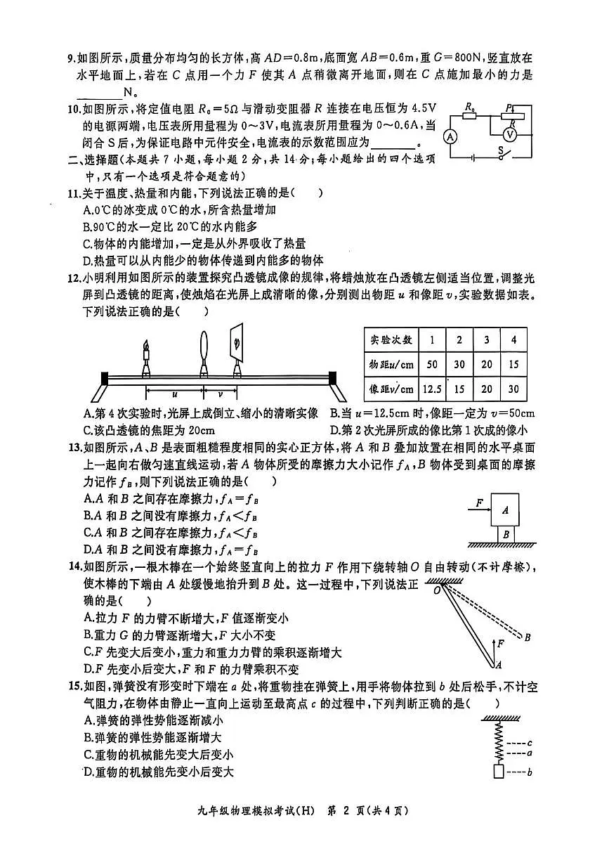 2025年安徽省合肥市瑶海区中考一模物理-化学试卷（中考模拟）第2页