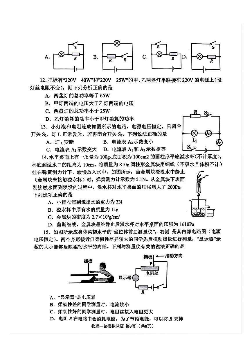 2025年山东省临沂市沂南县中考物理一模试卷（中考模拟）第3页