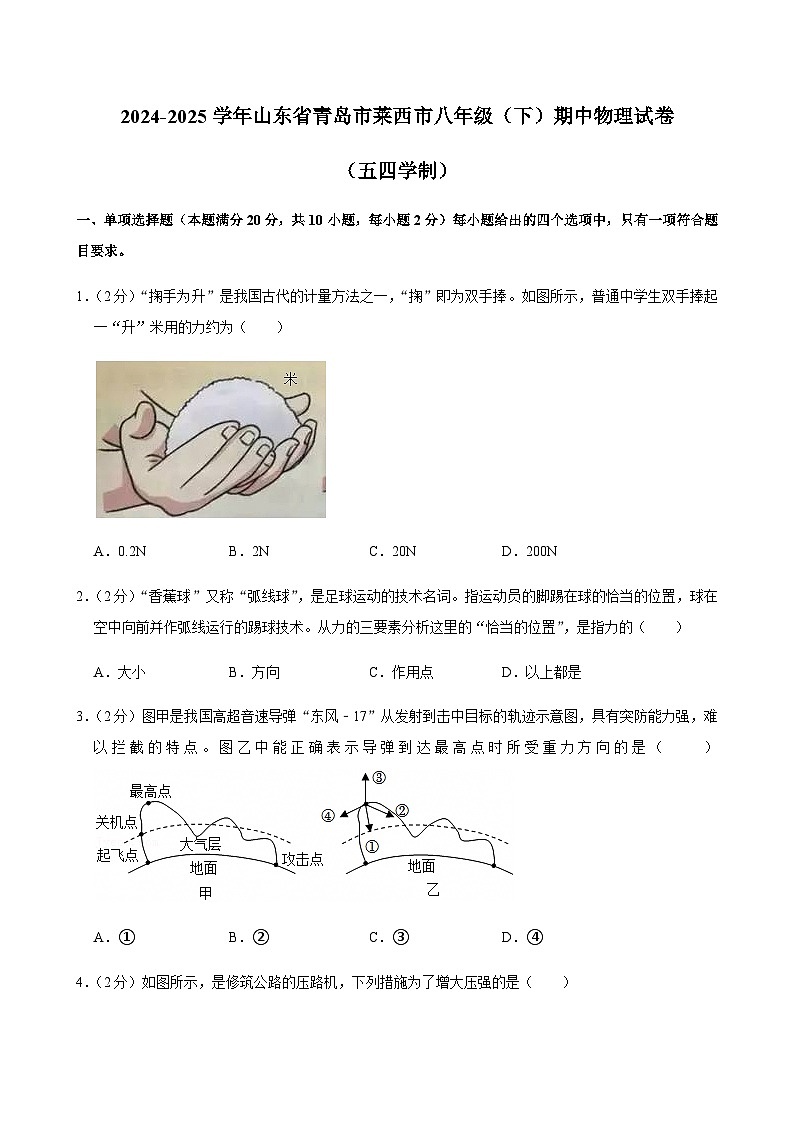2024-2025学年山东省青岛市莱西市八年级（下）期中物理试卷（五四学制）第1页