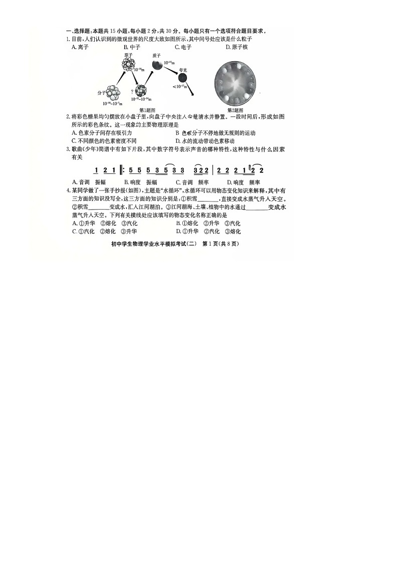 中考物理模拟卷7第1页