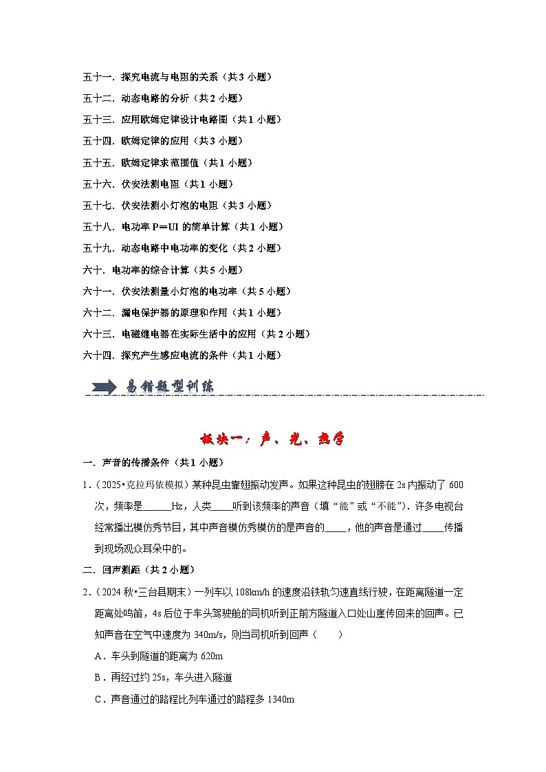 2025年年中考物理综合复习（易错训练100题64大考点）（原卷版）第3页