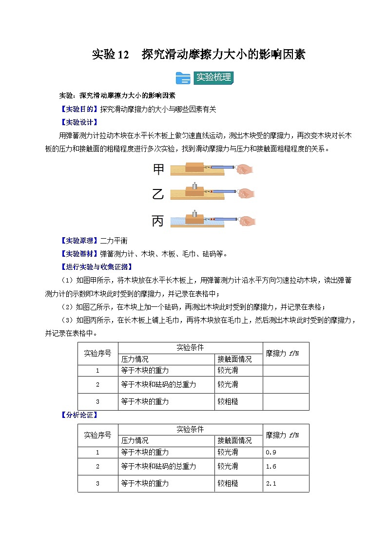 2025年中考物理-实验重难突破（通用版）实验12探究滑动摩擦力大小的影响因素（重点实验）（原卷版）第1页