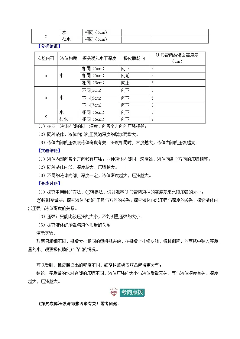 2025年中考物理-实验重难突破（通用版）实验14探究液体压强与哪些因素有关（重点实验）（原卷版）第2页