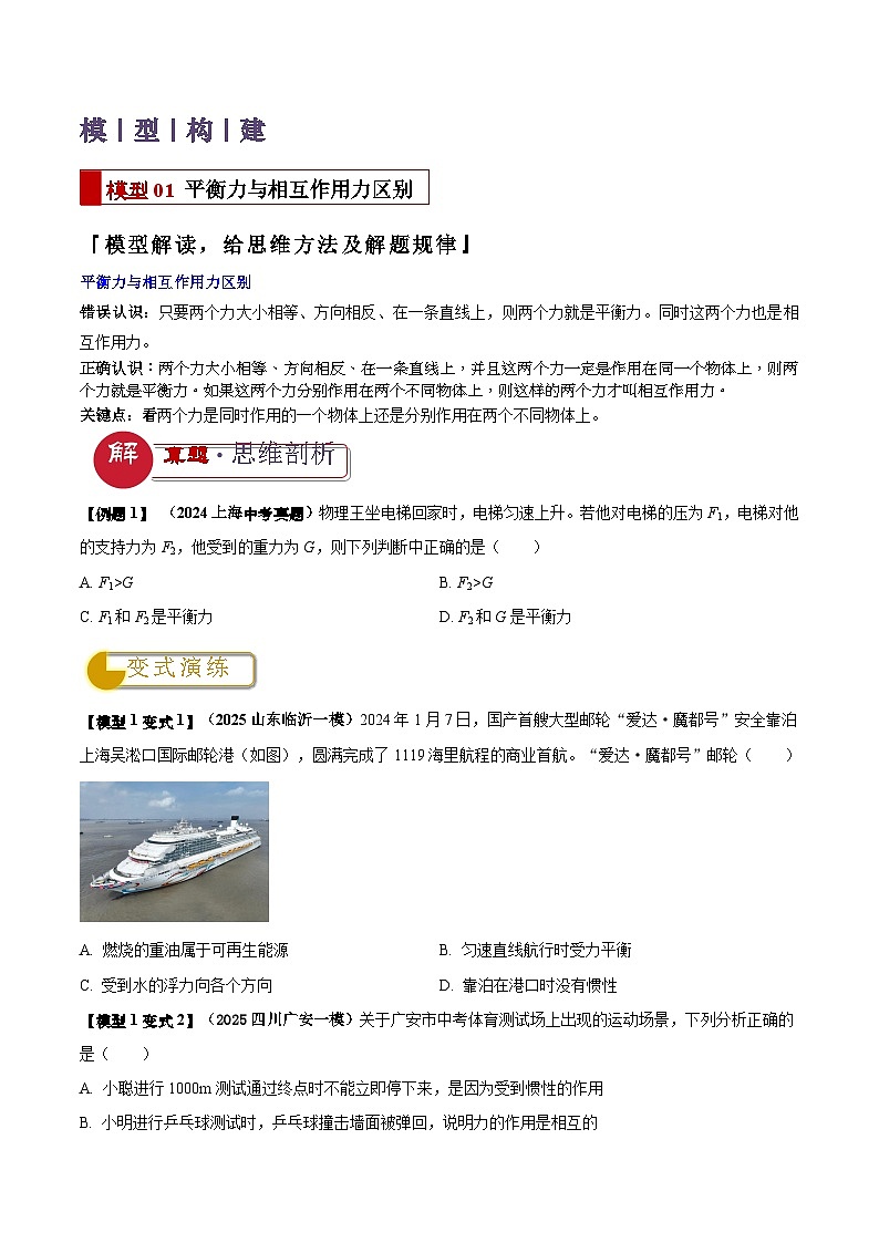 2025年中考物理答题技巧与模式(通用版)专题05平衡力(含相互作用力)与摩擦力问题(学生版+解析)特训第2页