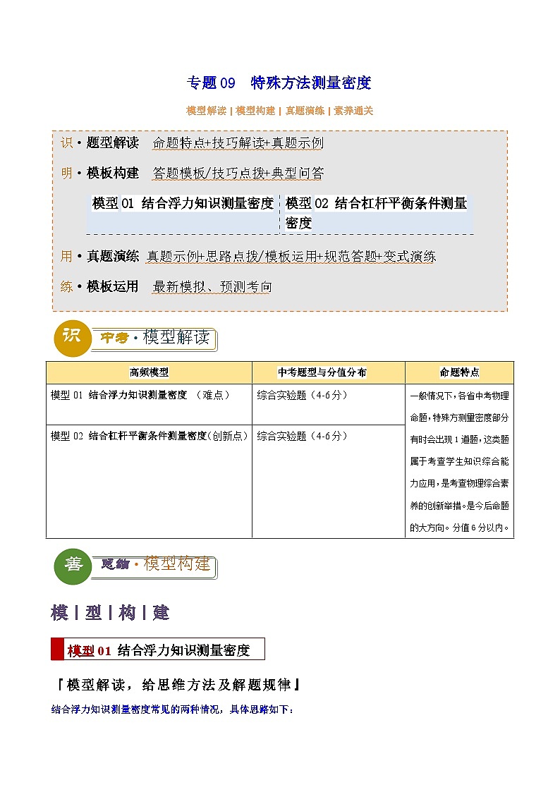 2025年中考物理答题技巧与模式(通用版)专题09特殊方法测量密度(学生版+解析)特训第1页
