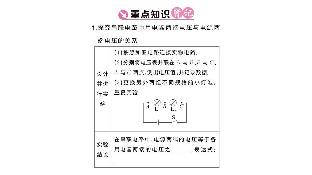初中物理新人教版九年级全册第十六章第二节 串、并联电路中电压的规律课堂作业课件2025秋第2页
