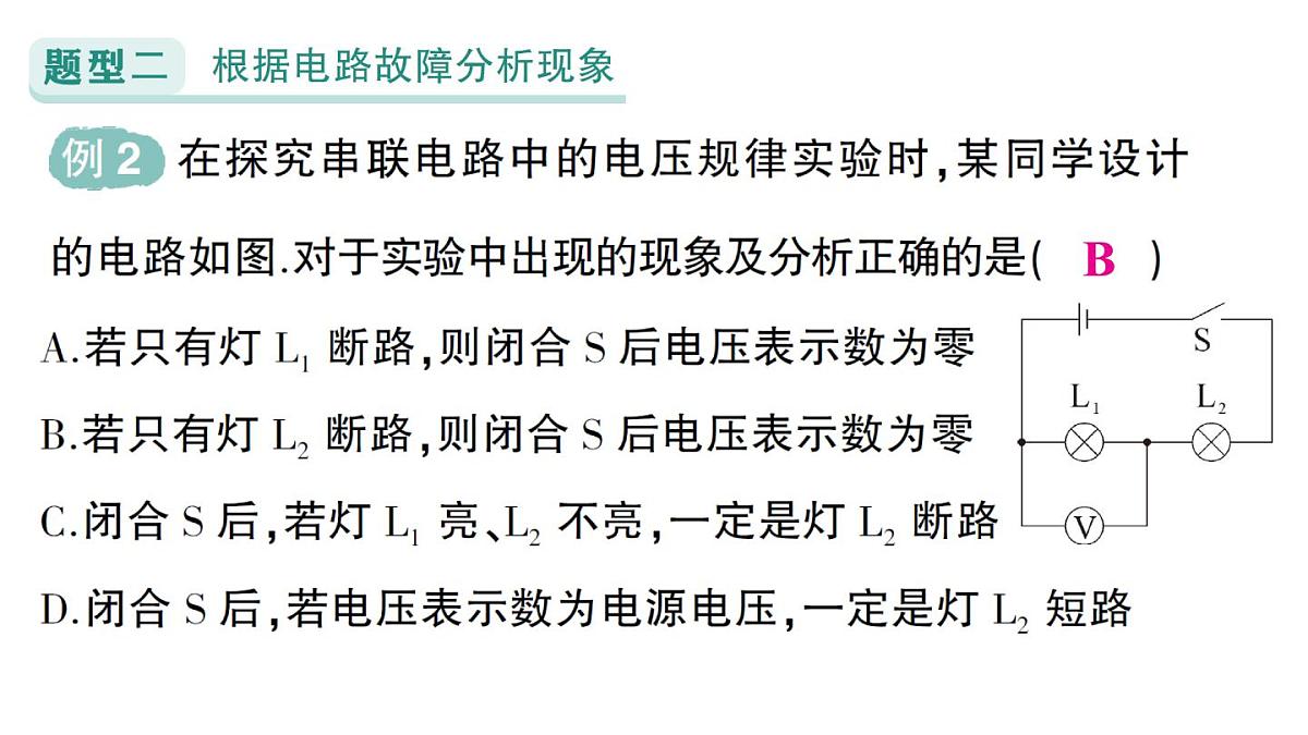 初中物理新人教版九年级全册第十七章专题二 电路故障分析作业课件（2025秋季）第5页