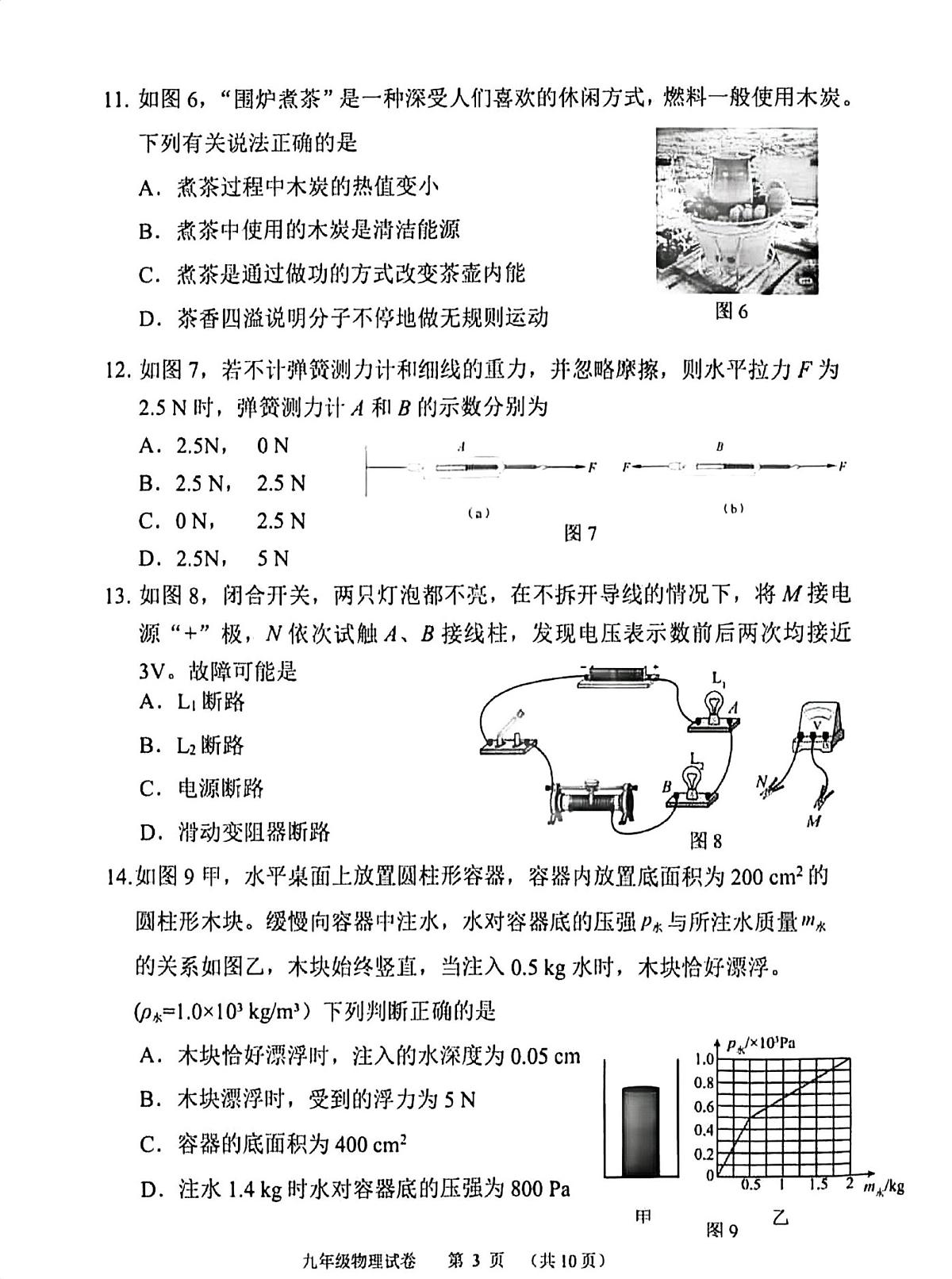 2025年福建省南平市初中毕业班适应性检测物理试卷（中考模拟）(002)第3页