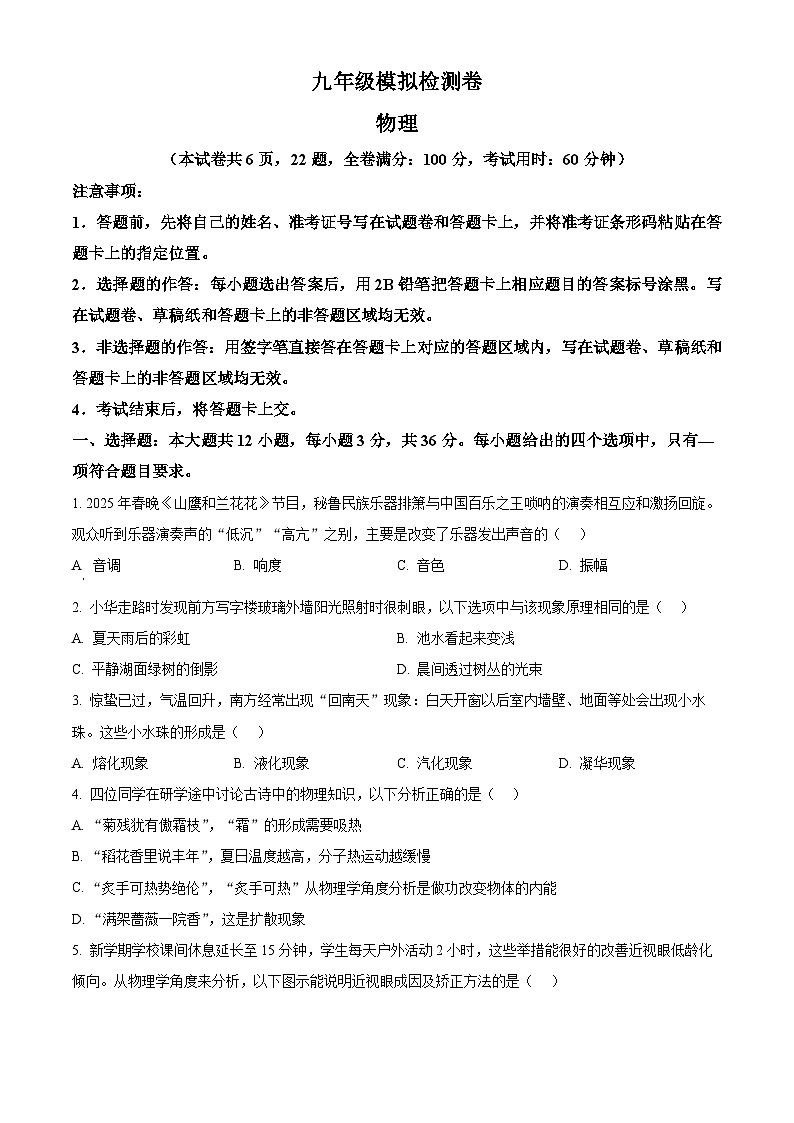 2025年湖南省益阳市中考模拟物理试题（中考模拟）第1页