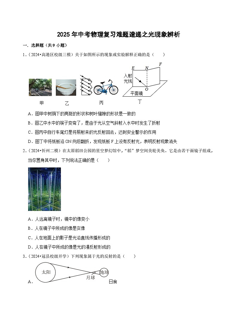 2025年中考物理复习难题速递之光现象辨析练习第1页