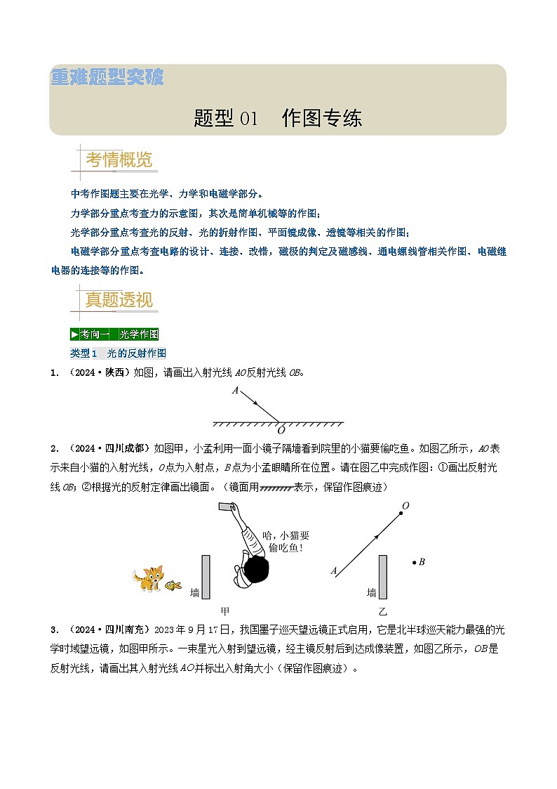 题型01 作图专练-备战2025年中考物理真题题源解密（全国通用）（原卷版）第1页