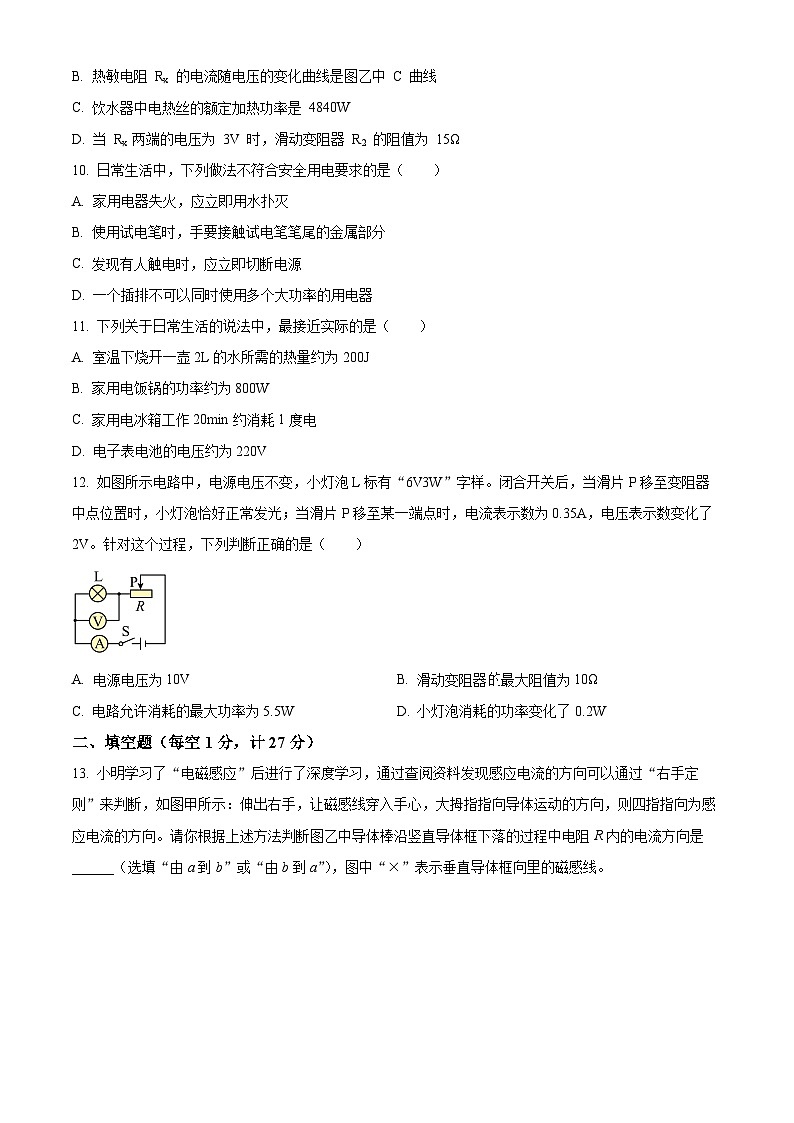 江苏省淮安市洪泽区部分学校2024-2025学年九年级下学期3月月考物理试题（原卷版+解析版）第3页