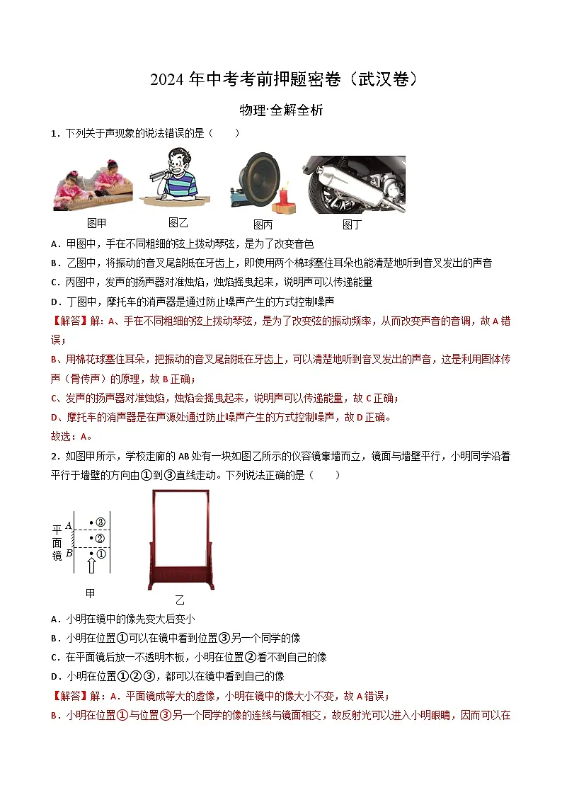 物理（武汉卷）（全解全析）第1页