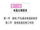 初中物理新滬科版九年級全冊第十九章第一節(jié) 探究：產(chǎn)生感應(yīng)電流的條件 第二節(jié) 發(fā)電機(jī)是怎樣工作的作業(yè)課件2025秋