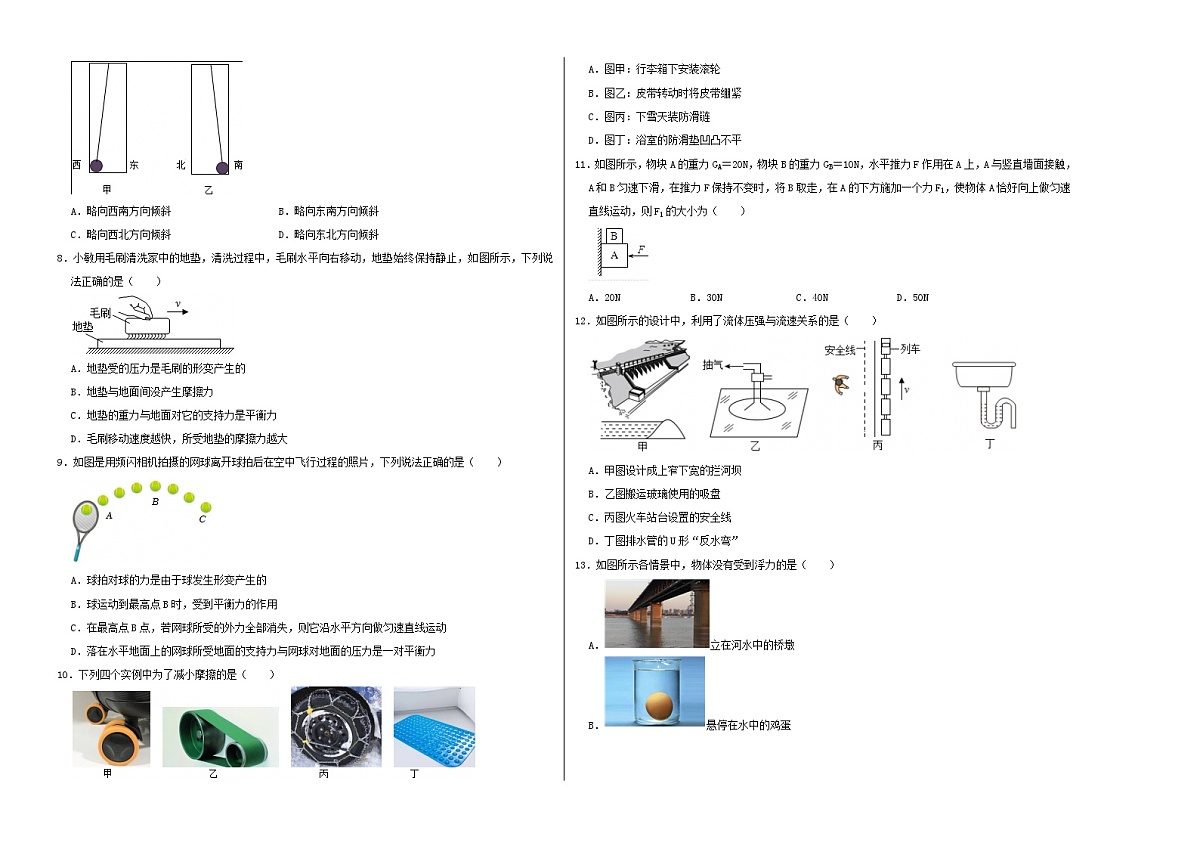 八年级物理第三次月考卷（京改专用，6章-9章）-学易金卷：2024-2025学年初中下学期第三次月考（考试版A3）第2页