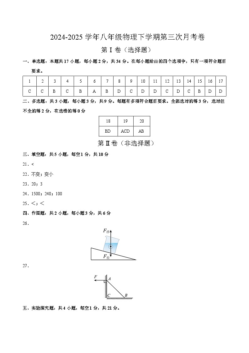 八年级物理第三次月考卷（参考答案）（人教版2024）第1页