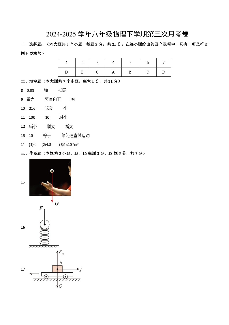 八年级下册物理第三次月考卷【测试范围：人教版（2024）：第7~11章】（参考答案）（广东省卷专用）第1页