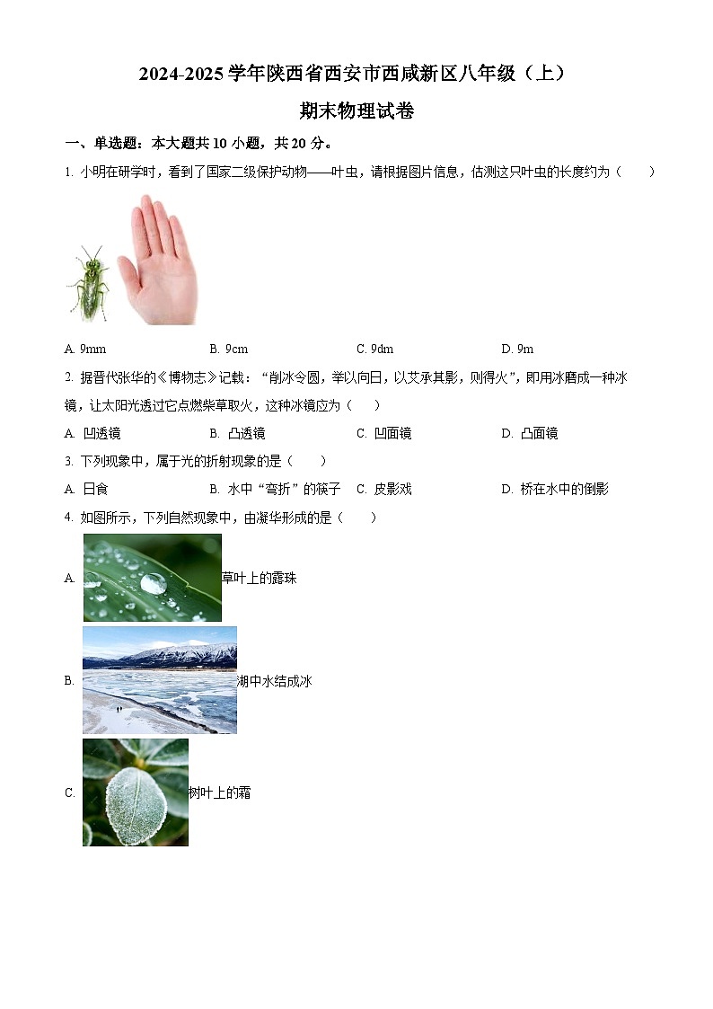 陕西省西安市西咸新区2024--2025学年八年级上学期期末考试物理试题（原卷版+解析版）第1页