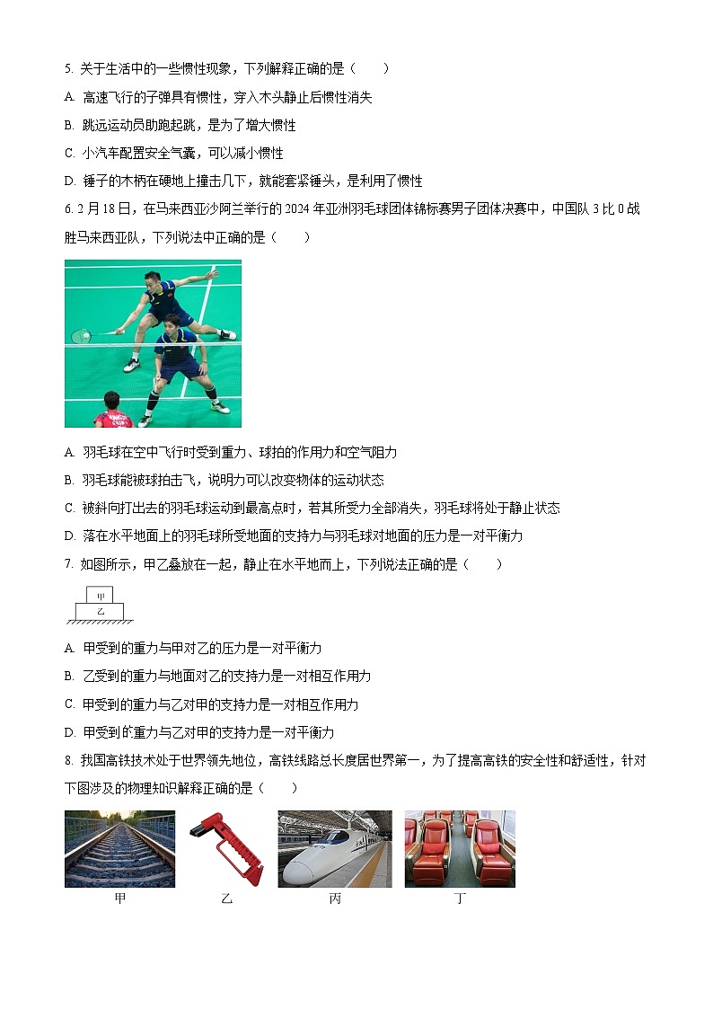 四川省德阳市第二中学校2024-2025学年八年级下学期3月月考物理试题（原卷版+解析版）第2页