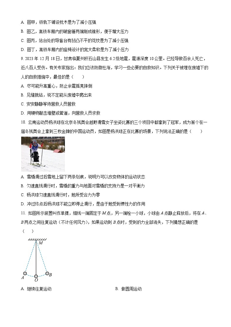 四川省德阳市第二中学校2024-2025学年八年级下学期3月月考物理试题（原卷版+解析版）第3页